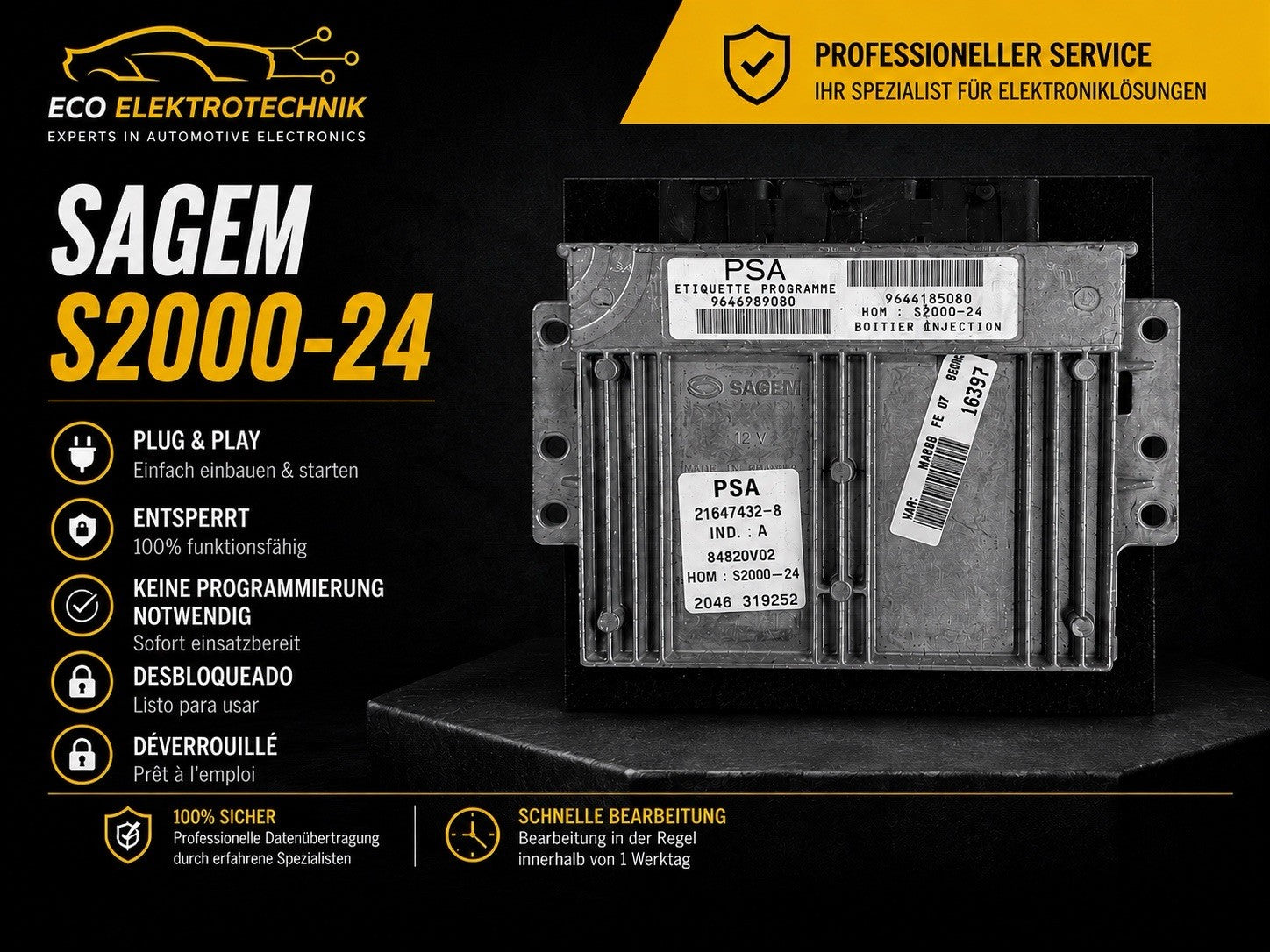 Plug&Play ENTSPERRT CITROEN 1.4 ECU MS 9646185080 9646989080 21647432-8