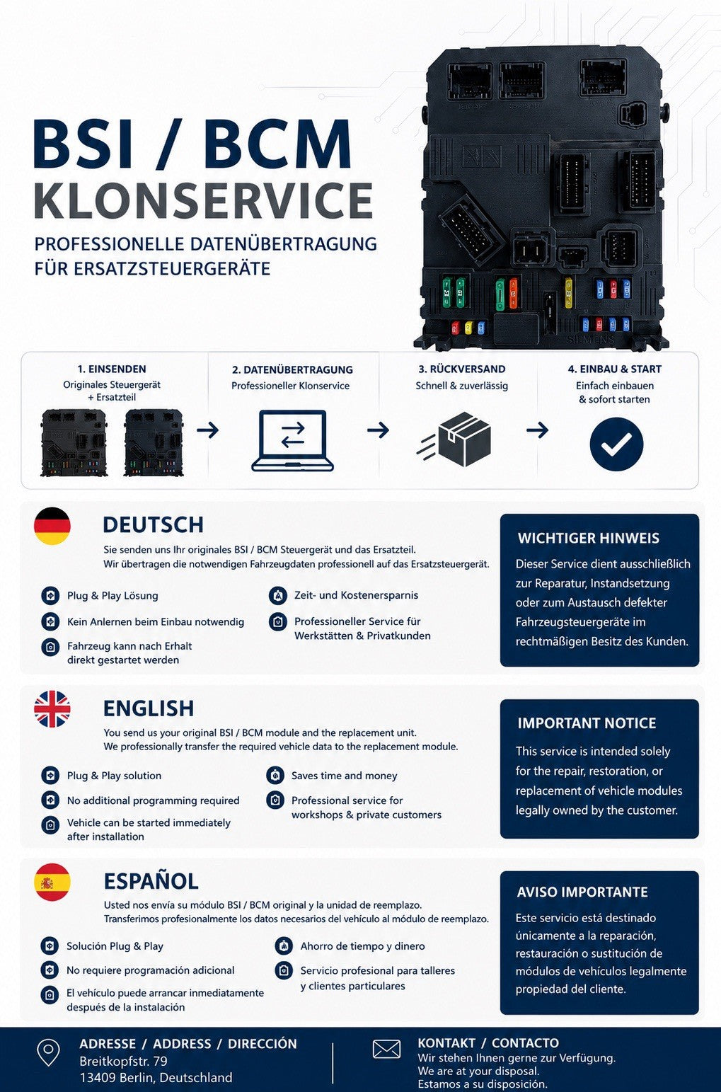 Plug&Play Peugeot Citroen BSI BCM Programmieren , , Datenübertragung