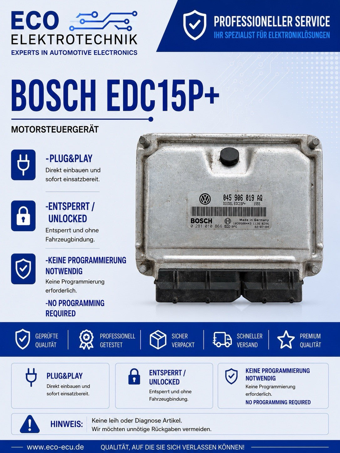 Plug&Play ENTSPERRT VW Polo 1.4 TDI ECU MS  045906019AQ 0281010866