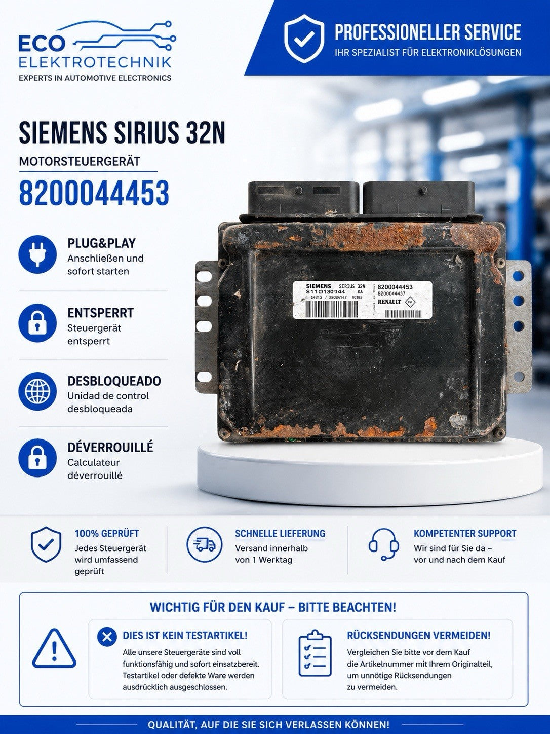 Plug&Play ENTSPERRT Renault Clio ECU MS S110130104A  8200044453 8200044437