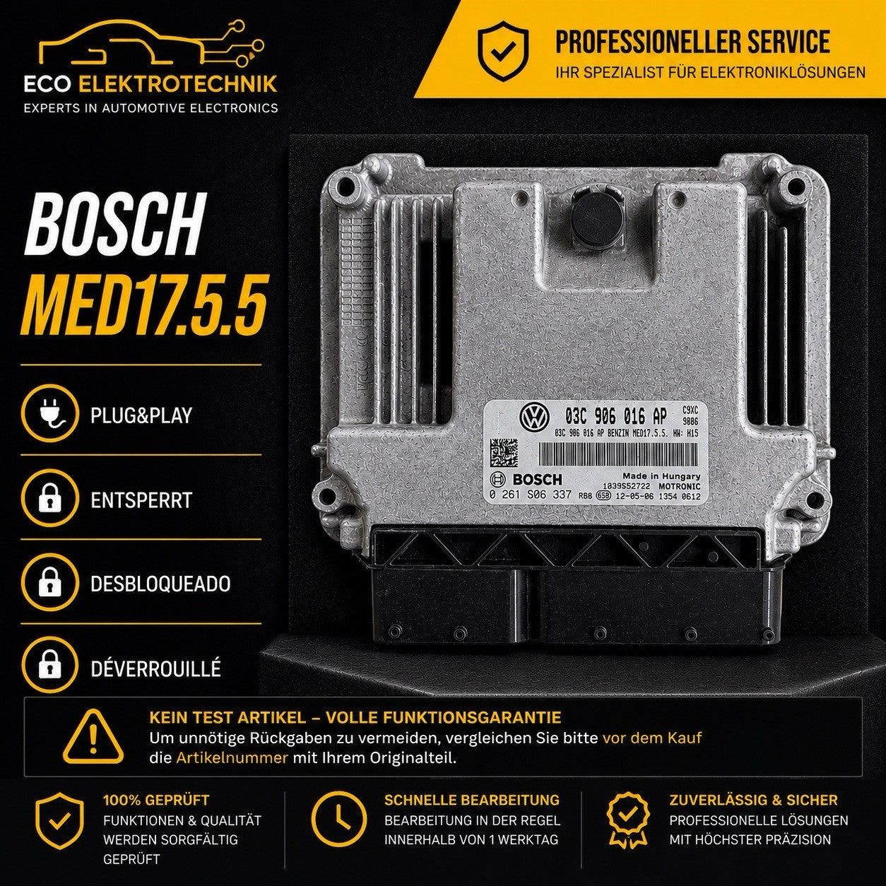Plug&Play ENTSPERRT VW 1.9 TDI ECU MS Bosch 03G906013K 0281014883