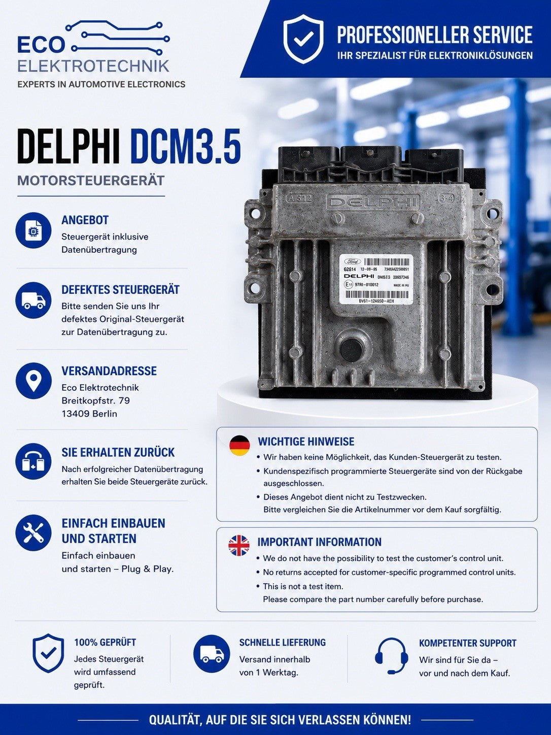 Plug&Play INK DATENKOPIE FORD FOCUS ECU MS Delphi 28367346 BV61-12A650-AEH