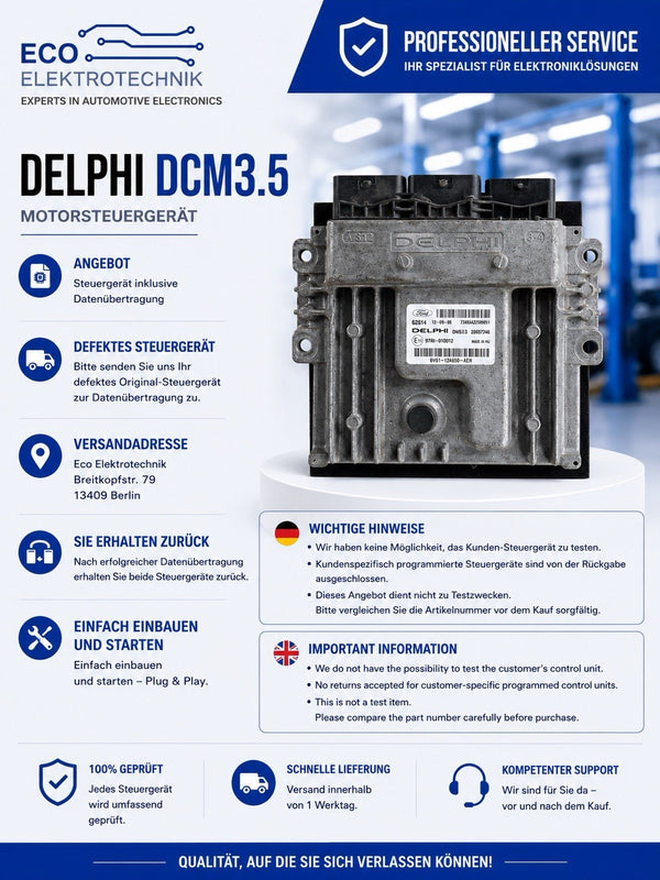 Plug&Play INK DATENKOPIE FORD FOCUS ECU MS Delphi 28367346 BV61-12A650-AEH