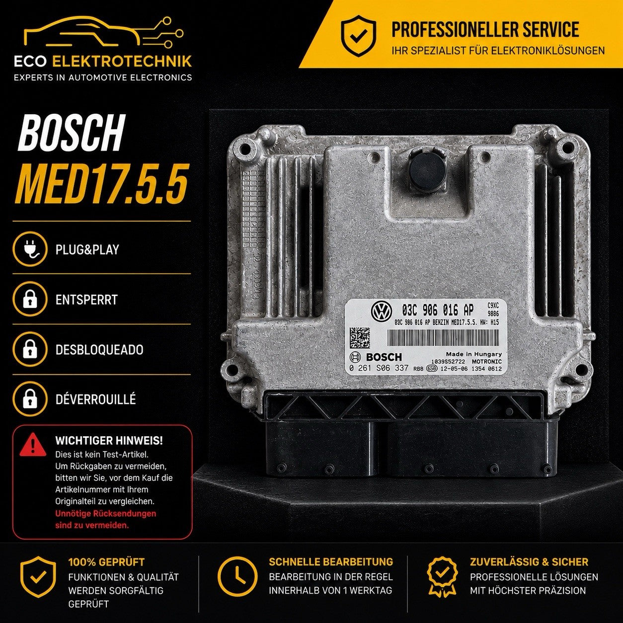 Plug&Play ENTSPERRT SEAT ALTEA 1.4 TSI ECU MS  03C906016AP  0261S06337
