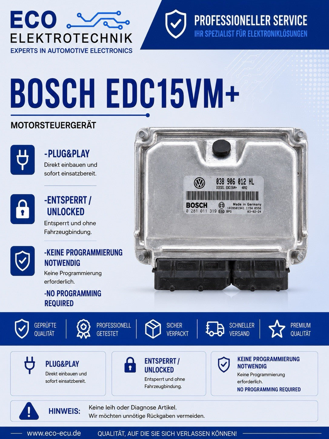 Plug&Play ENTSPERRT VW Polo 9N 1.9 SDi  ECU MS 038906012HL 0281011319