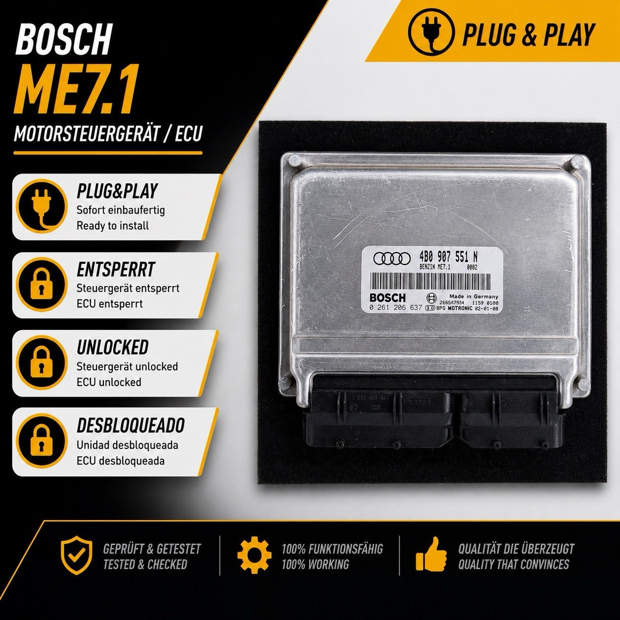 Plug&Play ENTSPERRT Audi A6 4B C5 2.7 V6 ECU MS 4B0907551N 0261206637