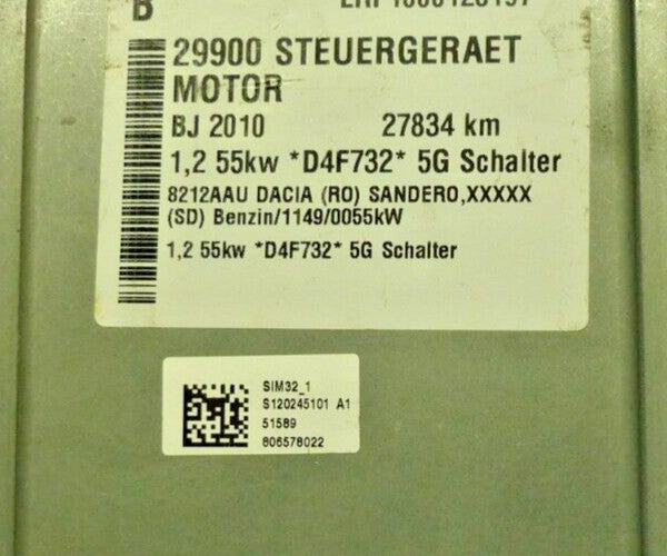 Einspritzungssteuergerät (ENTSPERRT) (UNLOCKED) Dacia S120205101A 8201082042