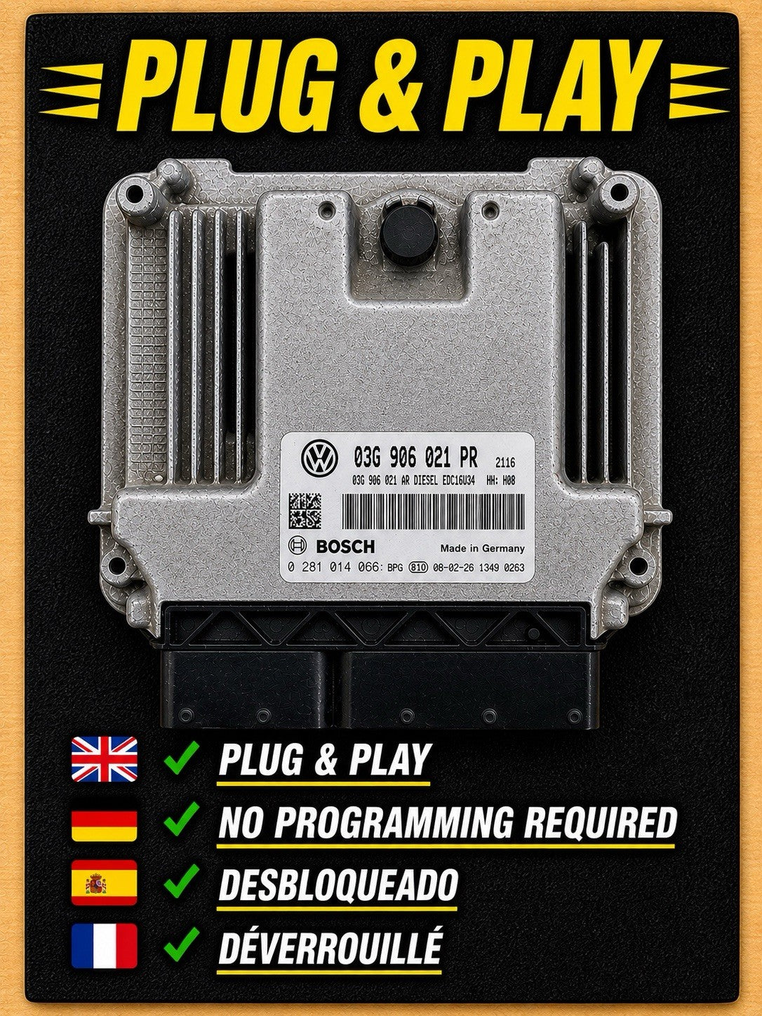 Plug&Play ENTSPERRT VW Golf 2.0 TDI ECU MS 03G906021PR 0281014166