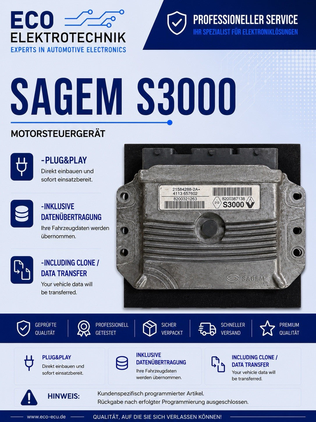 Plug&Play INK Datenkopie Renault Scenic 1.6 ECU MS 8200321263  8200387138