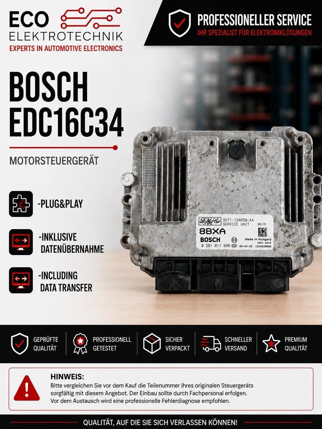 Plug&Play INK Daten Übernahme Ford 1.6 TDCi ECU MS 0281011995 5U7112A650AA