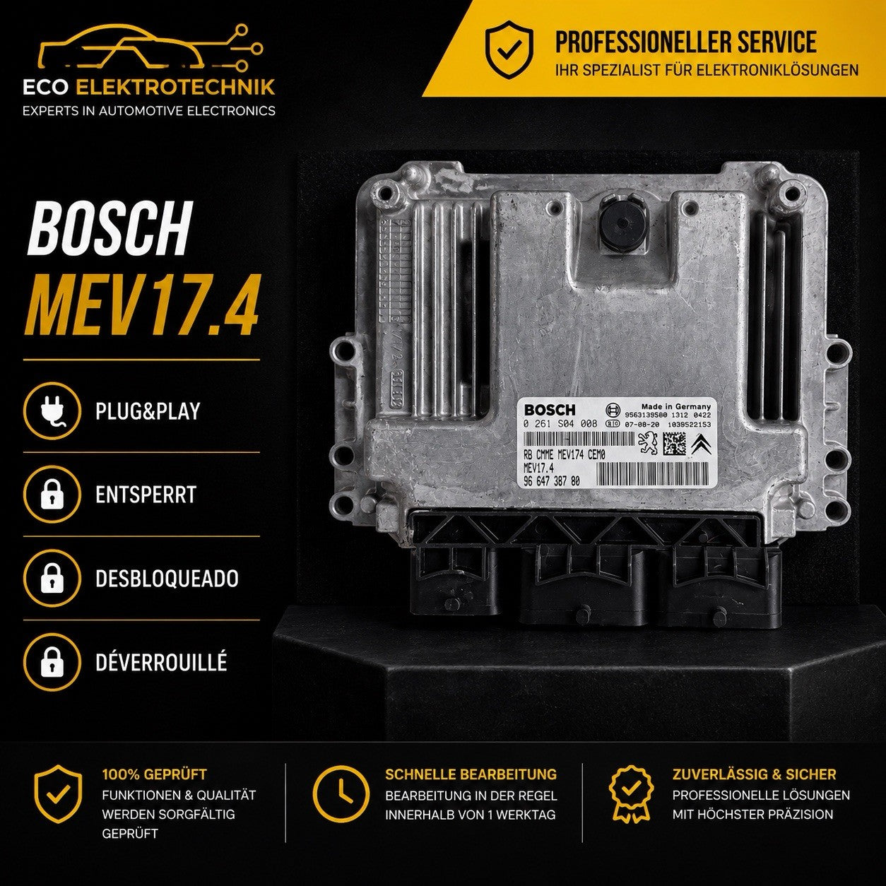 Plug&Play ENTSPERRT Peugeot 207 308 1,6 ECU MS 0261S04008 9664738780