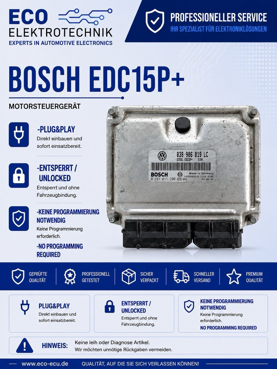 Plug&Play ENTSPERRT VW Polo 1.9 TDI ECU MS 0281011200  038906019LC