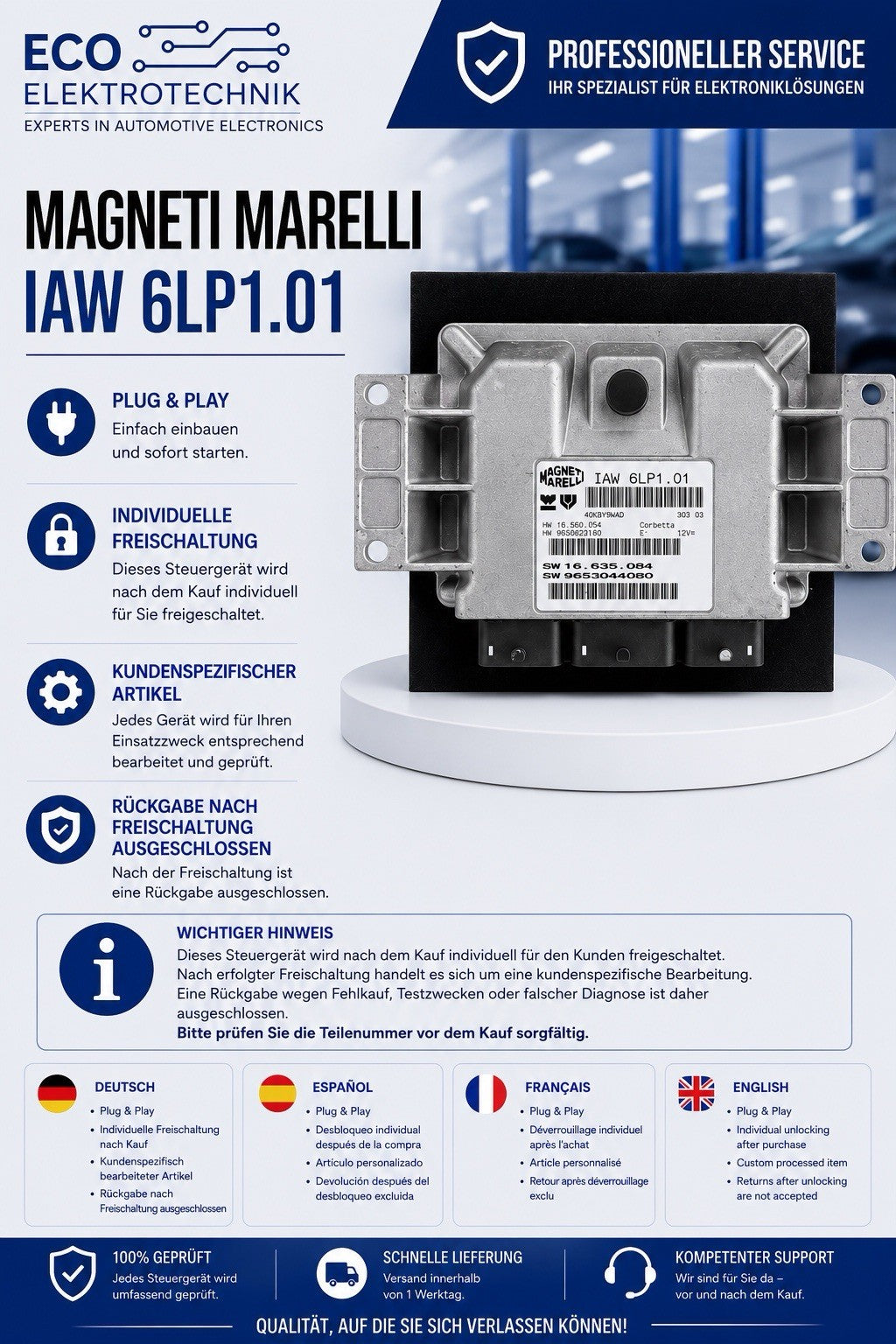 PLUG&PLAY ENTSPERRT PEUGEOT ECU MS 9650623180 9653044080 IAW6LP1.01 136PS