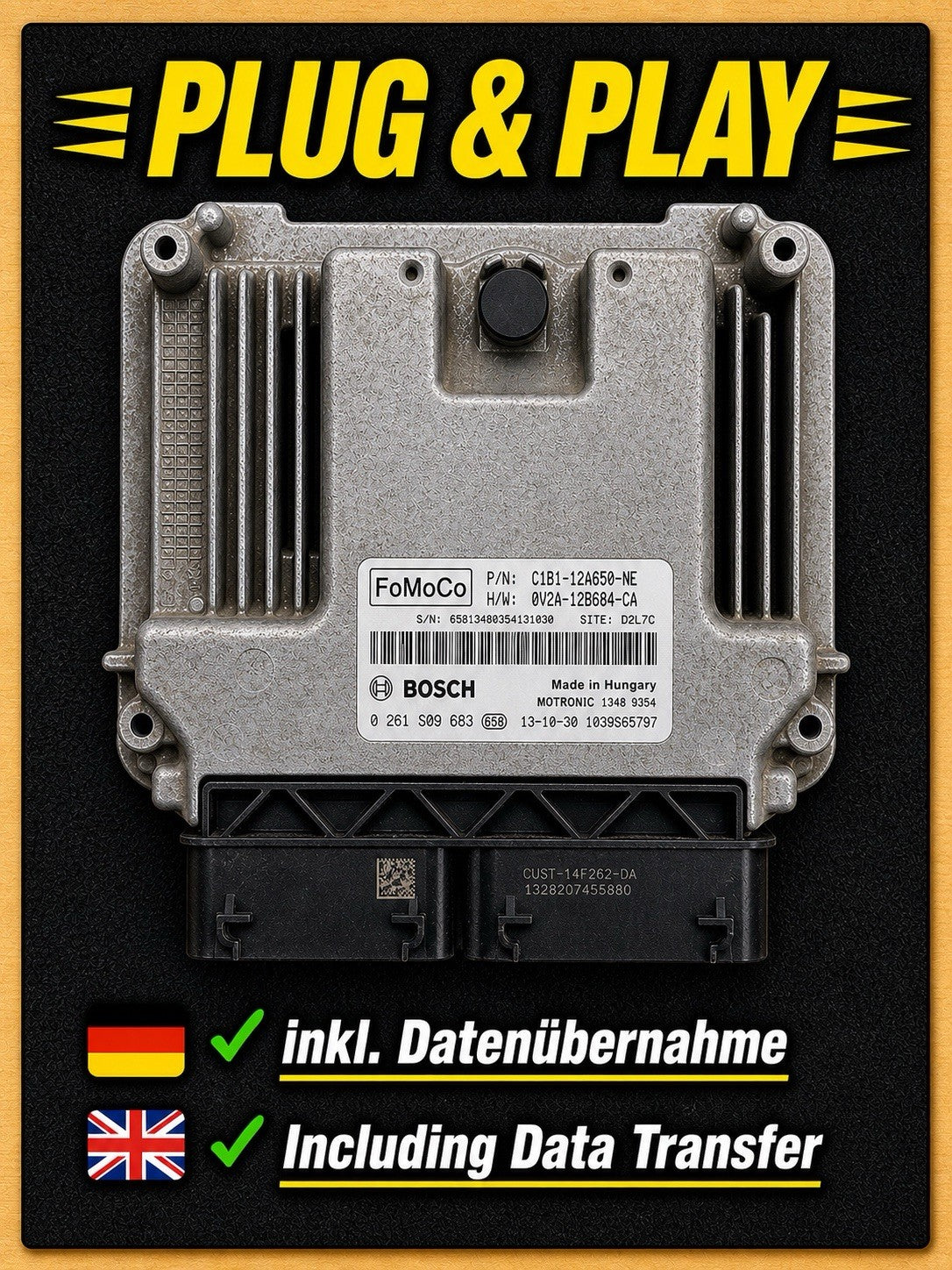 Plug&Play Ford Fiesta 1.0 ECU MS 0261S09683 C1B1-12A650-NE CV2A-12B684-CA