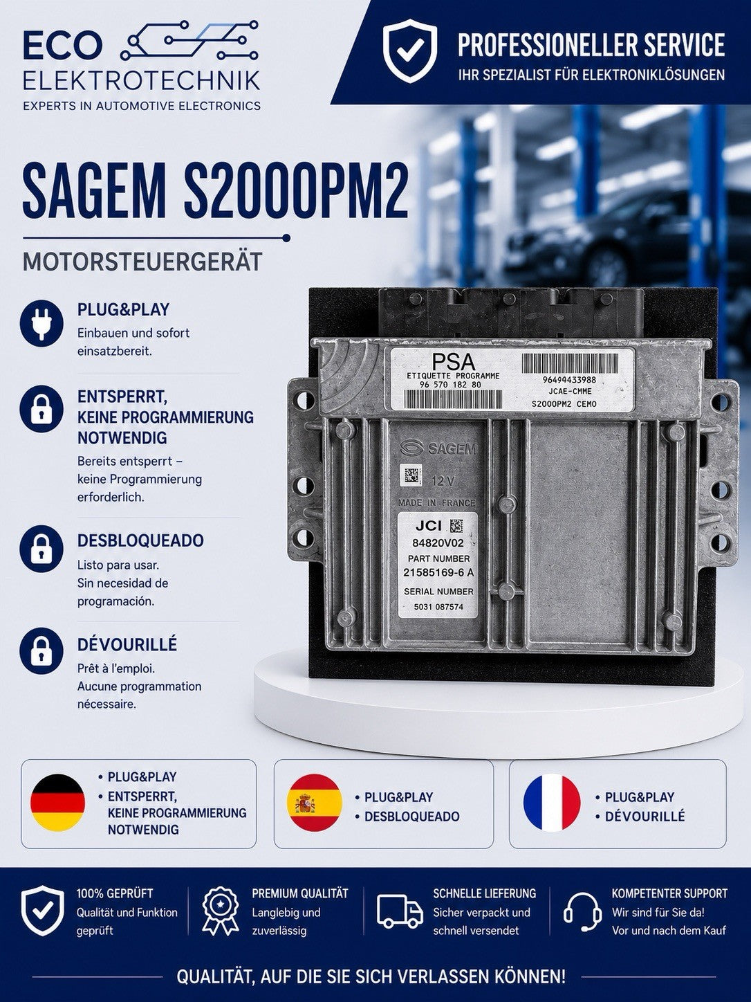 Plug&Play Entsperrt MS ECU Citroen 21585169-6 9657018280 9649433980