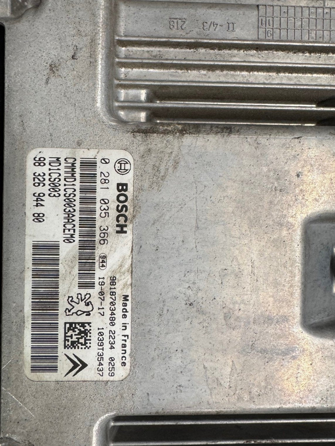 Original Files Citroen , Peugeot , Bosch MD1CS003 0281035366 9832694480 HW 9818703480 SW 9818703480 Software Upgrade 9693680480