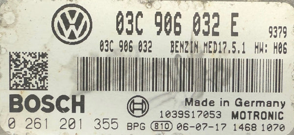 ملفات IMMO OFF لسيارة فولكس فاجن جولف 1.4 TSI بنزين Bosch MED17.5.1 03C906032E 0261201355 HW 0261201355 SW 1037396282