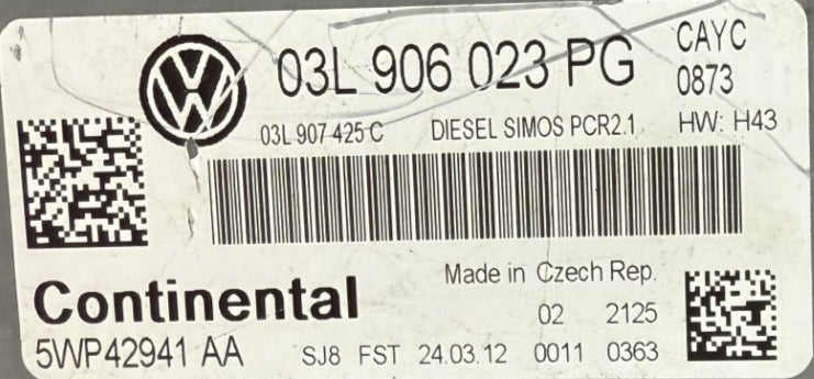Original Files , With Pin Code , CS , MAC , Power Class  VW Golf  1.6I R4 CR TDI Continental Simos PCR2.1 03L906023PG 03L907425C CAYC  SW 03L906023PG  Software upgrade 03L906023PG 2530