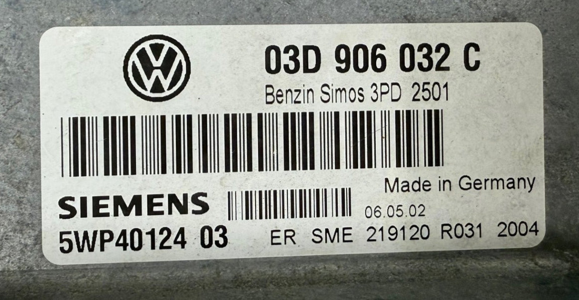 Immo Off File  Wegfahrsperre Dateien VW Polo 1,2 03D906032C 5WP40124 03 Simos 3PD 2501