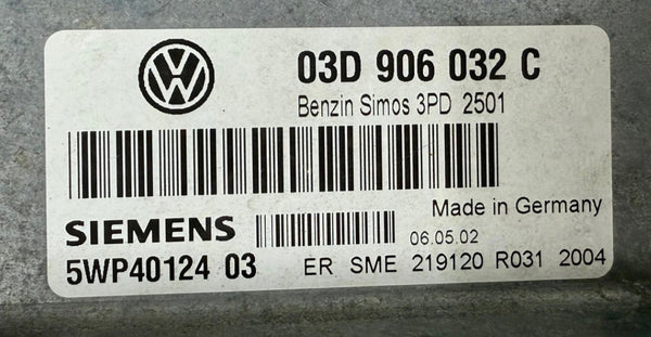Immo Off File  Wegfahrsperre Dateien VW Polo 1,2 03D906032C 5WP40124 03 Simos 3PD 2501