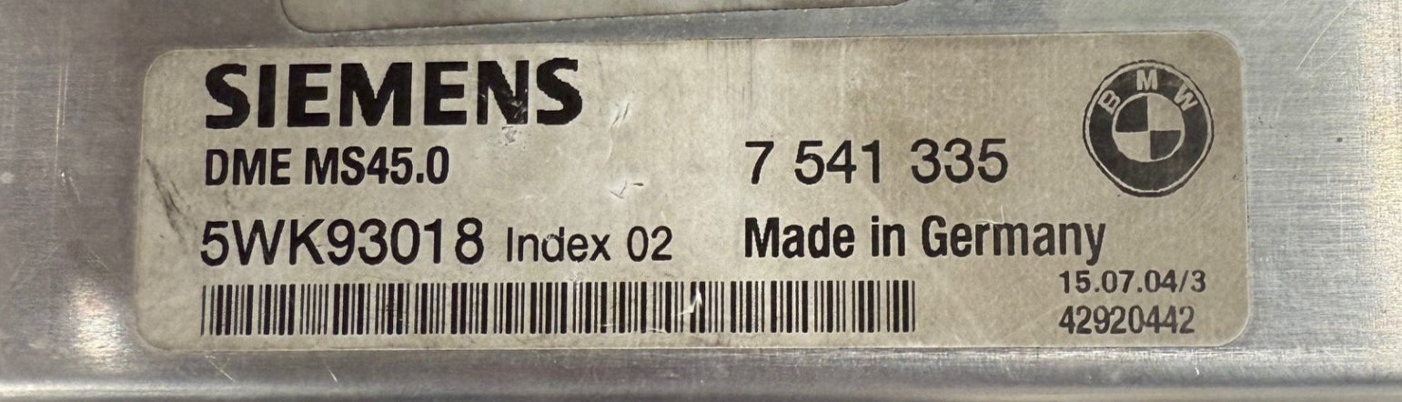 Original Files BMW E60 2.5i 192 HP Siemens DME 7541335 MS45.0 5WK93018 HW 07549387 . CA456L3B.DAT Software upgrade 07550077