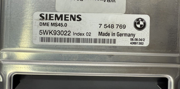BMW  E60 520i Hubraum 2.2  Siemens DME MS45.0 7548769 5WK93022 Index 02 HW 07549387 Software upgrade 07550077