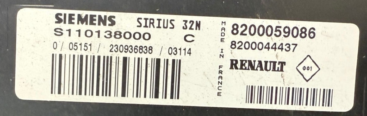 Immo Off File , Wegfahrsperre Dateien Renault Twingo 1,2 Siemens Sirius 32N S110138000 C Hardaware 8200059086 Software 8200303248