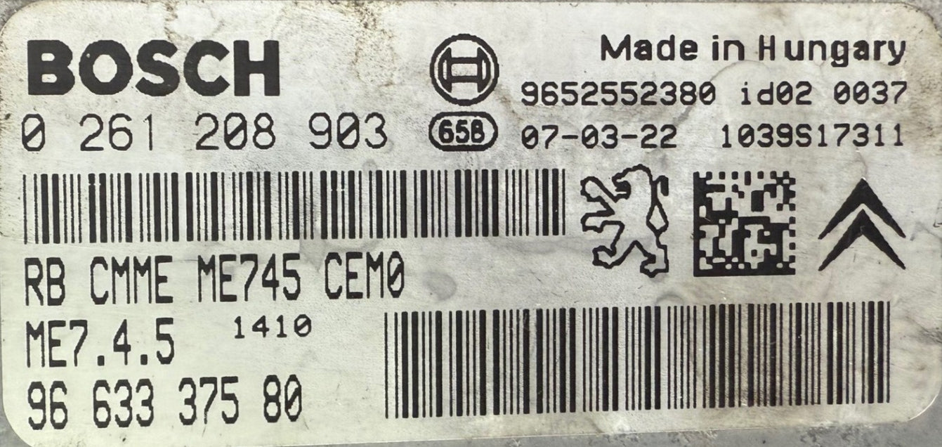 Immo Off File , Wegfahrsperre Dateien  Citroen C3 1.6 16V 9662126680 Bosch ME7.4.5 HW 0261208903 SW 1037381946 Software upgrade 9663337580