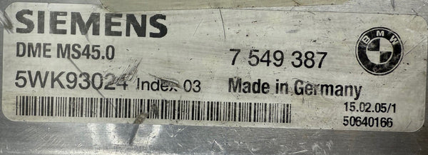 Original ECU Files BMW 2.5i DME MS45.0  7549387  5WK93024  Hardware  07549387  Software upgrade  07550077
