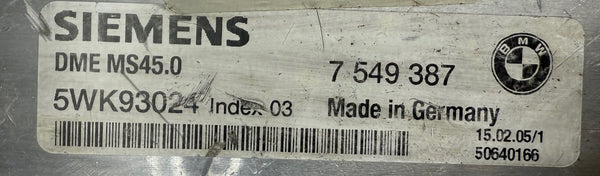 Original ECU Files BMW 525i DME MS45.0  7549387  5WK93024  Hardware  07549387  Software upgrade 07550113