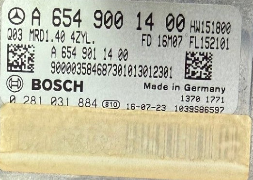 الملفات الأصلية، مرسيدس E220 D، 143 كيلووات، 195 حصان بوش MD1CP001 A6549001400 0281031884، الأجهزة 6549041300، البرمجيات 1037553293، MRD1-16A-0M_7053D-213_238-WA-OM654D20_143kW-EU6SCR_MPE-F-ME171000
