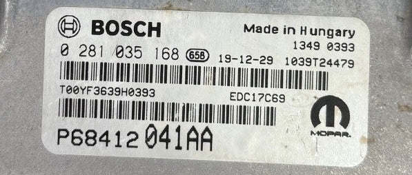 Original Files Jeep Compass  2.0  16V 103 KW 140 PS HP , Bosch EDC17C69 0281035168  P68412041AA  , P68497457AB  , SW 10SW102221 SW Verion 2 10SW031355