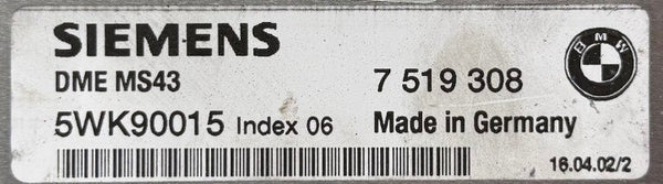 Original File BMW E46 330i Siemens DME MS43 7519308 5WK90015  Index 06 Software 5000
