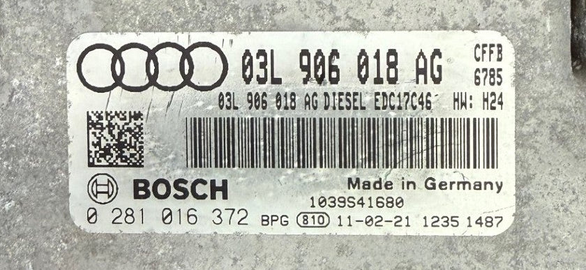 Original Files Audi A3 2.0 TDI , Engine CFFB ,  Bosch EDC17C46 03L906018AG  0281016372 ,SW 1037561757 Software upgrade 03L906018AG   9978