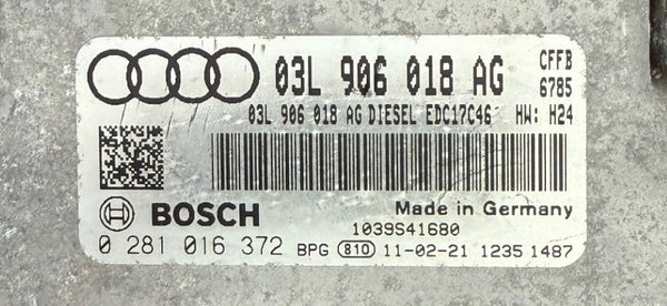 ملفات أصلية أودي A3 2.0 TDI, محرك CFFB, بوش EDC17C46 03L906018AG 0281016372, برمجية SW 1037561757 تحديث البرمجية 03L906018AG 9978
