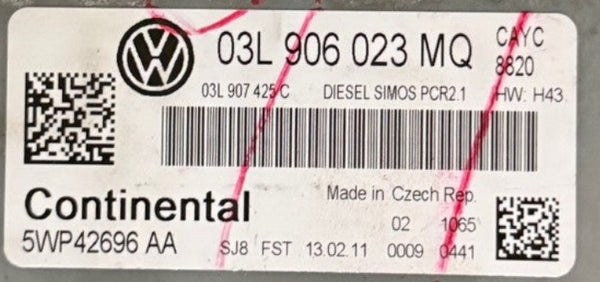 ملفات أصلية VW Passat 1.6 TDI Continental Simos PCR 2.1, الأجهزة 03L907425C 5WP42696 AA, 77 كيلو وات 105 حصان, ترقية البرمجيات 03L906023MQ 9978